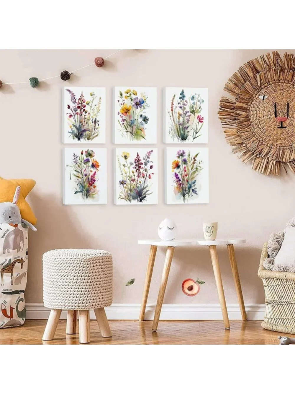 Colorful Wildflower Canvas Art Set of 6 | Botanical Watercolor Floral Decor